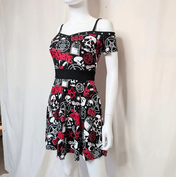 RARE Dead Stock Killstar Rob Zombie Spookshow Bardot Dress Black, Red & White - Picture 4 of 9